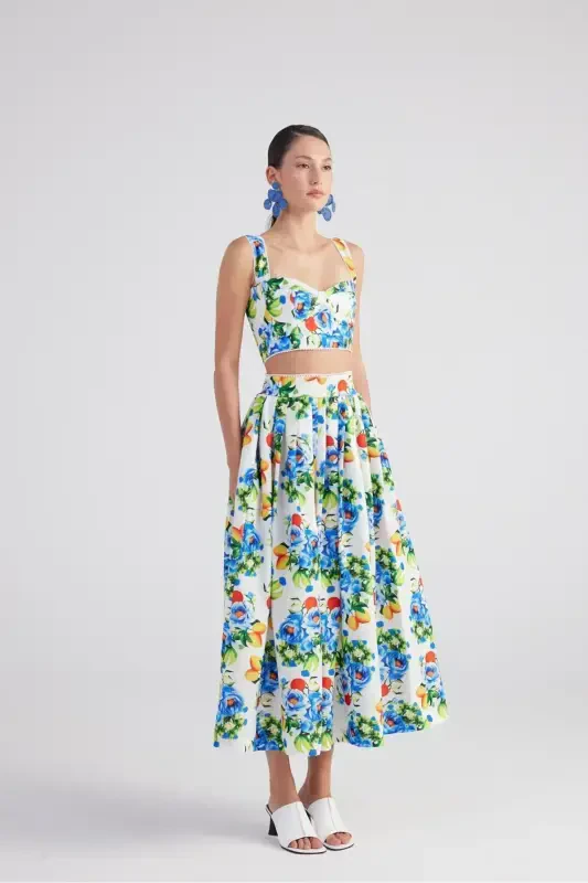 Pocket Patterned Long Ravello Skirt Blue - 5