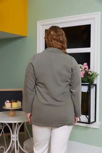 Pocket Sequin Detailed Plus Size Jacket Khaki - 7