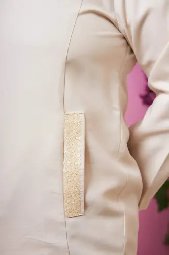 Pocket Sequined Detailed Plus Size Jacket Cream - BÜYÜKBEDENIZ (1)