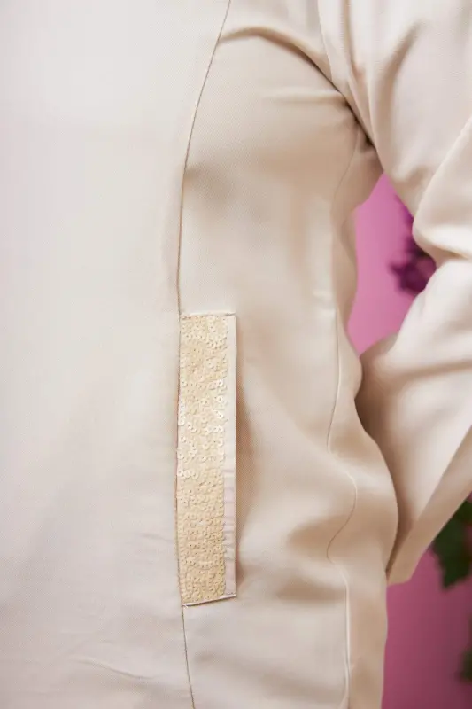Pocket Sequined Detailed Plus Size Jacket Cream - 2