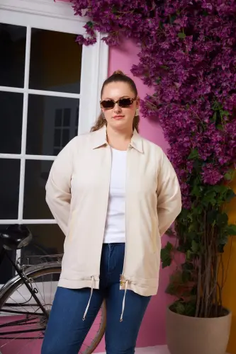 Pocket Sequined Detailed Plus Size Jacket Cream - 10