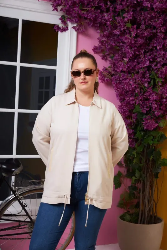 Pocket Sequined Detailed Plus Size Jacket Cream - 3