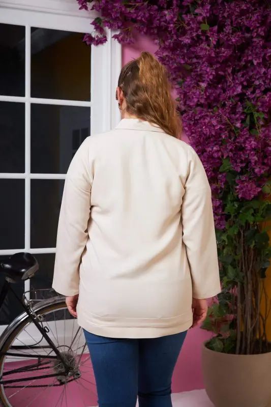 Pocket Sequined Detailed Plus Size Jacket Cream - 6