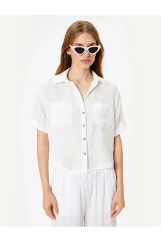 Pocket Shirt Short Sleeve Drop Shoulder Classic Collar-Ekr - 3