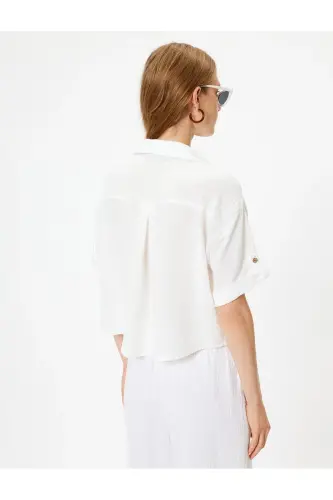 Pocket Shirt Short Sleeve Drop Shoulder Classic Collar-Ekr - 4