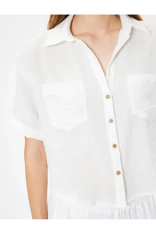 Pocket Shirt Short Sleeve Drop Shoulder Classic Collar-Ekr - 5