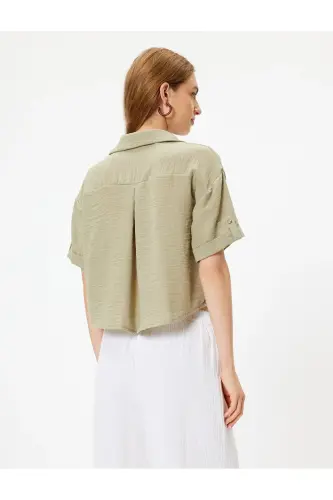 Pocket Shirt Short Sleeve Drop Shoulder Classic Collar-Khaki - 4