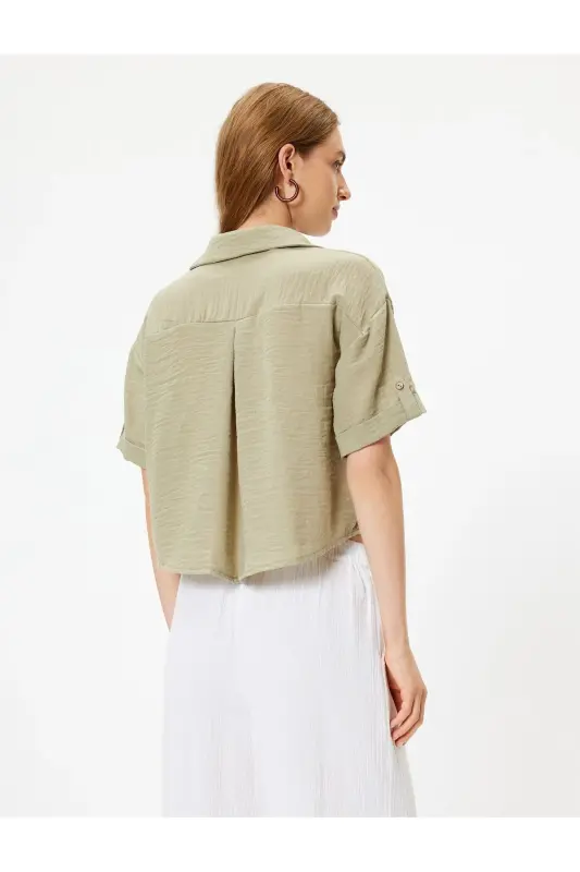 Pocket Shirt Short Sleeve Drop Shoulder Classic Collar-Khaki - 4