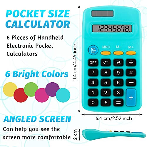 Pocket Size Calculator 8 Digit Display Basic Calculator Solar Battery Dual Power Mini Calculator for Desktop Home Office School Students Kids, 6 Colors (30) - 2