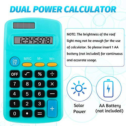 Pocket Size Calculator 8 Digit Display Basic Calculator Solar Battery Dual Power Mini Calculator for Desktop Home Office School Students Kids, 6 Colors (30) - 3