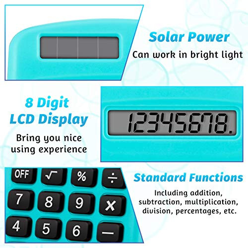 Pocket Size Calculator 8 Digit Display Basic Calculator Solar Battery Dual Power Mini Calculator for Desktop Home Office School Students Kids, 6 Colors (30) - 4