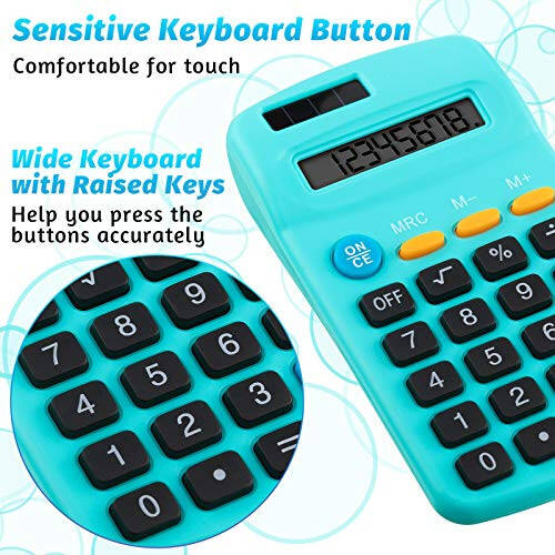 Pocket Size Calculator 8 Digit Display Basic Calculator Solar Battery Dual Power Mini Calculator for Desktop Home Office School Students Kids, 6 Colors (30) - 5