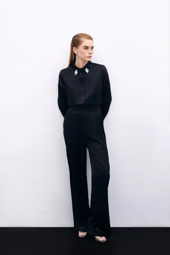 Pocket Slouchy Satin Pants - BLACK-BLACK - SATEEN (1)