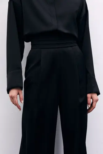 Pocket Slouchy Satin Pants - BLACK-BLACK - 3