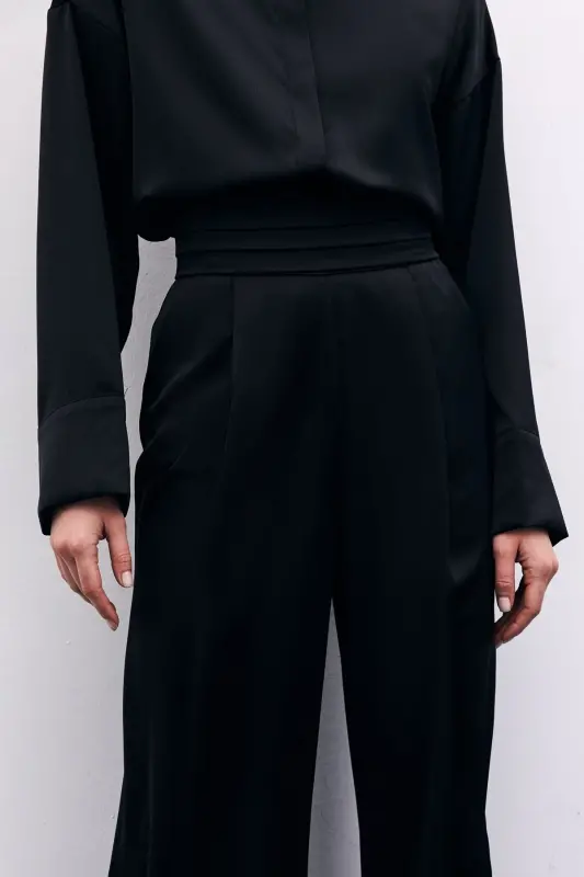 Pocket Slouchy Satin Pants - BLACK-BLACK - 3
