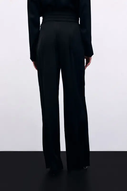 Pocket Slouchy Satin Pants - BLACK-BLACK - 5