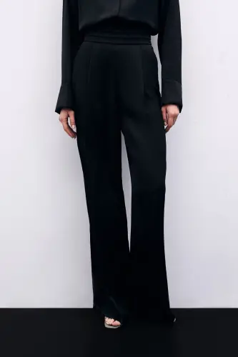 Pocket Slouchy Satin Pants - BLACK-BLACK 
