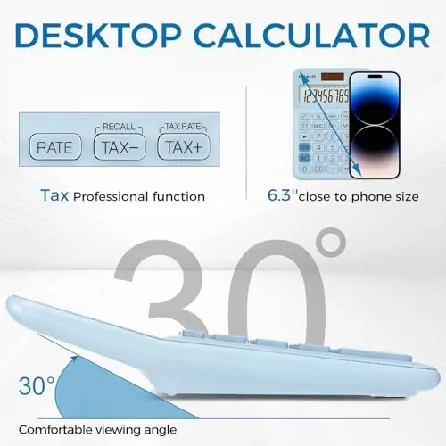 Pocket Small Size Desk Calculator, 12 Digit Large LCD Display, Basic Tax Function Handheld Desktop Calculator with Solar Battery Dual Power, Perfect for Office, School, Business OS-12T (Blue) - PENDANCY (1)