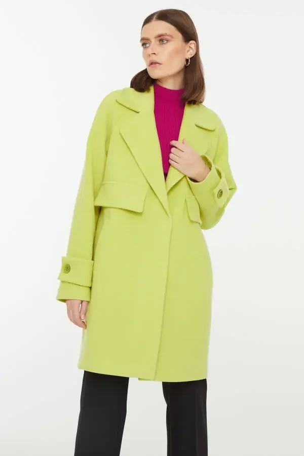 Pocketed Cocoon Form Stamped Coat - 1