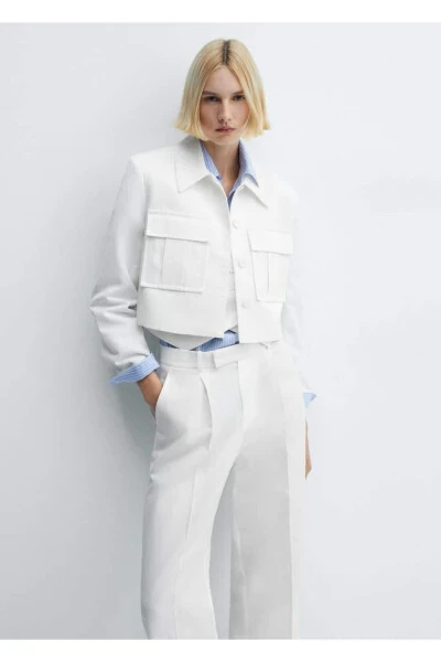 Pocketed Cropped Fabric Jacket - MANGO