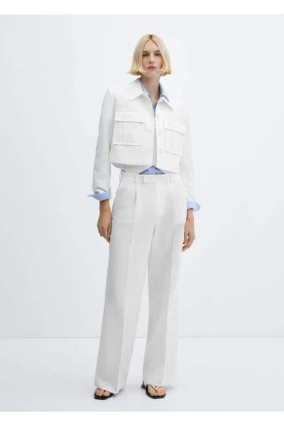 Pocketed Cropped Fabric Jacket - MANGO (1)