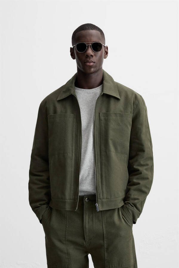 Pocketed Cropped Fitted Jacket - Dark Khaki - 9