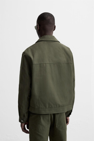 Pocketed Cropped Fitted Jacket - Dark Khaki - 10