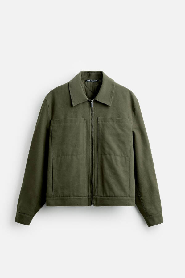 Pocketed Cropped Fitted Jacket - Dark Khaki - 12