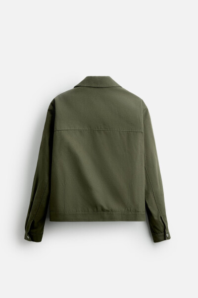 Pocketed Cropped Fitted Jacket - Dark Khaki - 13