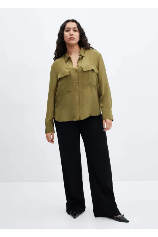 Pocketed draped shirt - Khaki Color - 2
