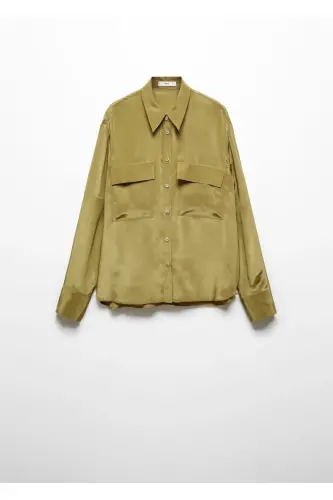 Pocketed draped shirt - Khaki Color - 5