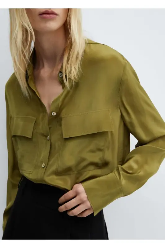 Pocketed draped shirt - Khaki Color - 8