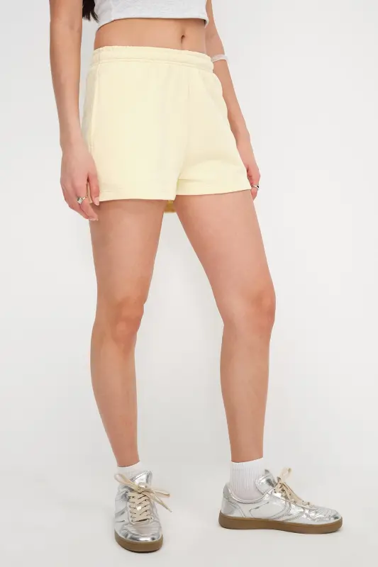 Pocketed Elastic Waist Shorts Ş1010-N12-A.Yellow - 5