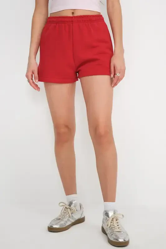 Pocketed Elastic Waist Shorts S1010-N12-B.Red - 2