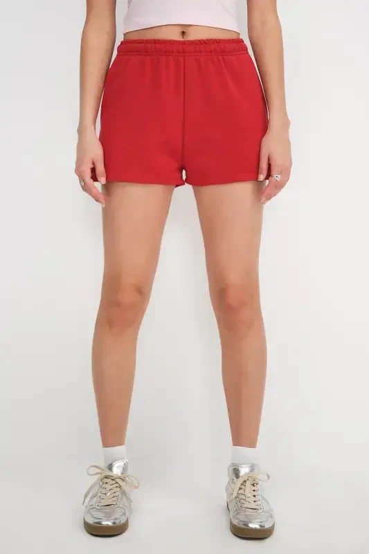 Pocketed Elastic Waist Shorts S1010-N12-B.Red - 3
