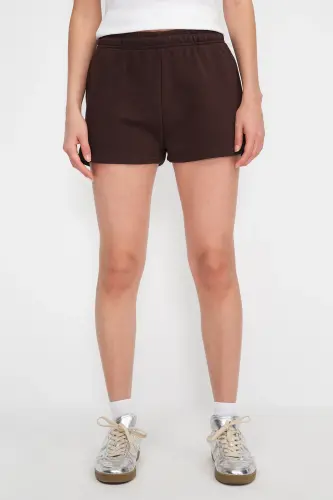 Pocketed Elastic Waist Shorts Ş1010-N12-Burnt Coffee - ADDAX (1)