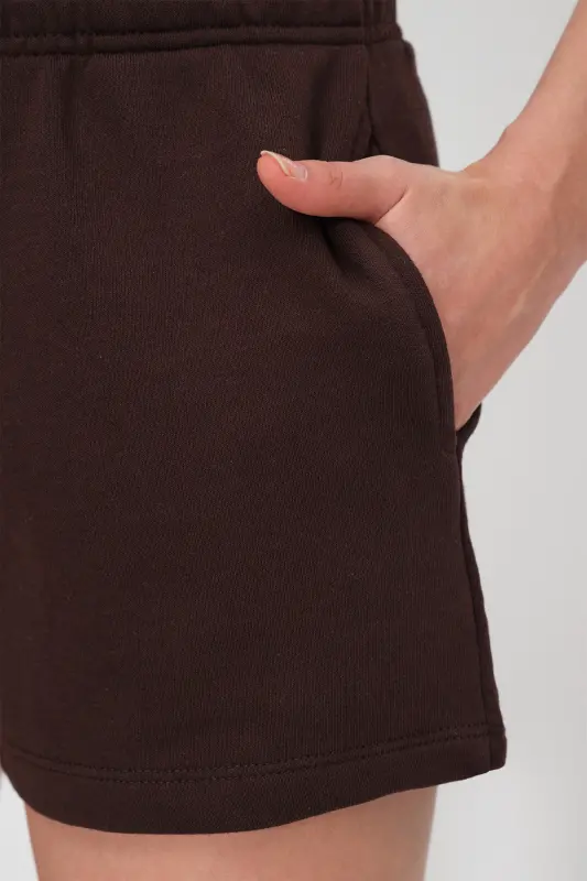 Pocketed Elastic Waist Shorts Ş1010-N12-Burnt Coffee - 3