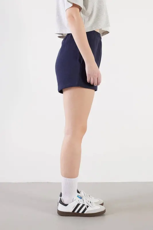 Pocketed Elastic Waist Shorts S1010-n12-Navy Blue - 5