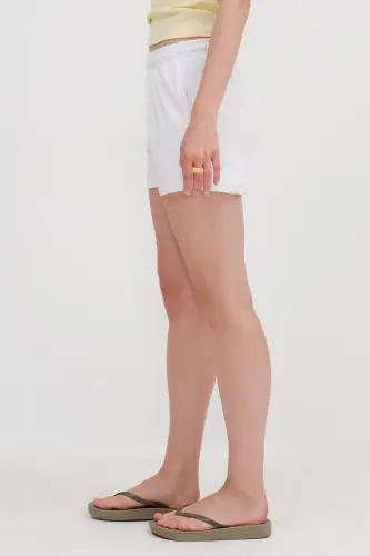 Pocketed Elastic Waist Shorts S1010-N12-White - 4