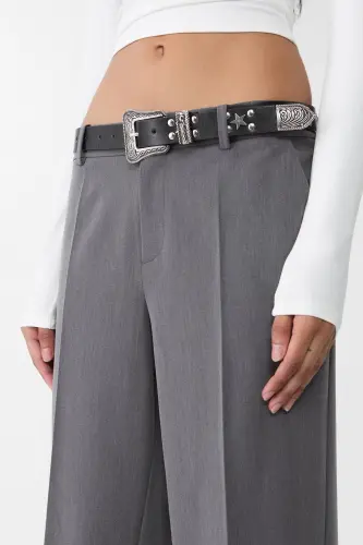 Pocketed fabric trousers-Dark grey - 4