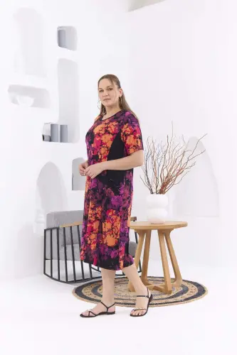 Pocketed Floral Print Plus Size Orange Dress - 4