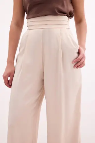 Pocketed Loose Satin Pants - Beige-BEIGE - 4