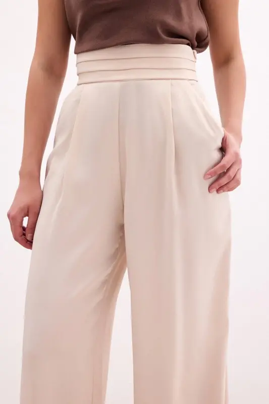 Pocketed Loose Satin Pants - Beige-BEIGE - 4