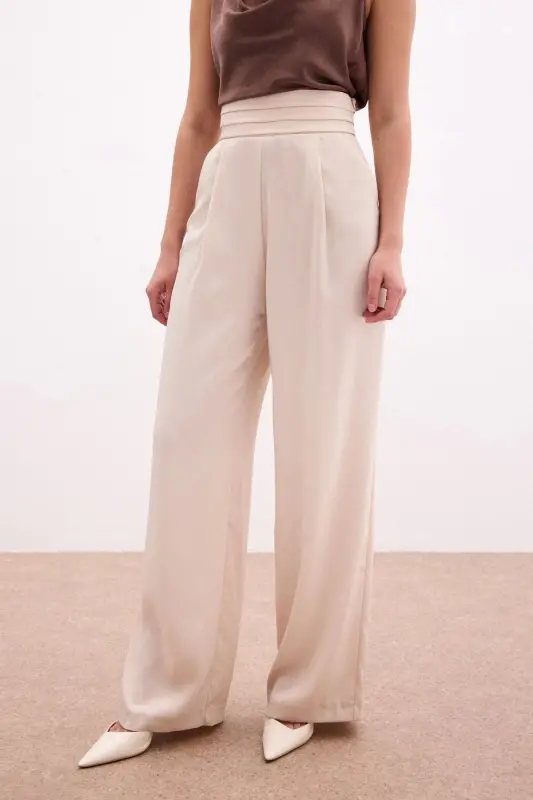 Pocketed Loose Satin Pants - Beige-BEIGE - 5