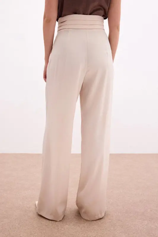 Pocketed Loose Satin Pants - Beige-BEIGE - 6