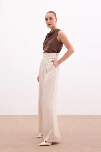 Pocketed Loose Satin Pants - Beige-BEIGE - SATEEN (1)