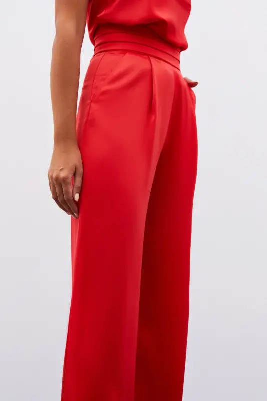 Pocketed Loose Satin Pants - CORAL-CORAL - 4