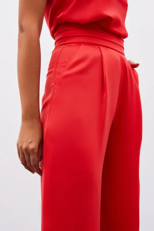 Pocketed Loose Satin Pants - CORAL-CORAL - 5