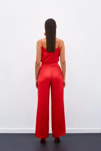 Pocketed Loose Satin Pants - CORAL-CORAL - 6