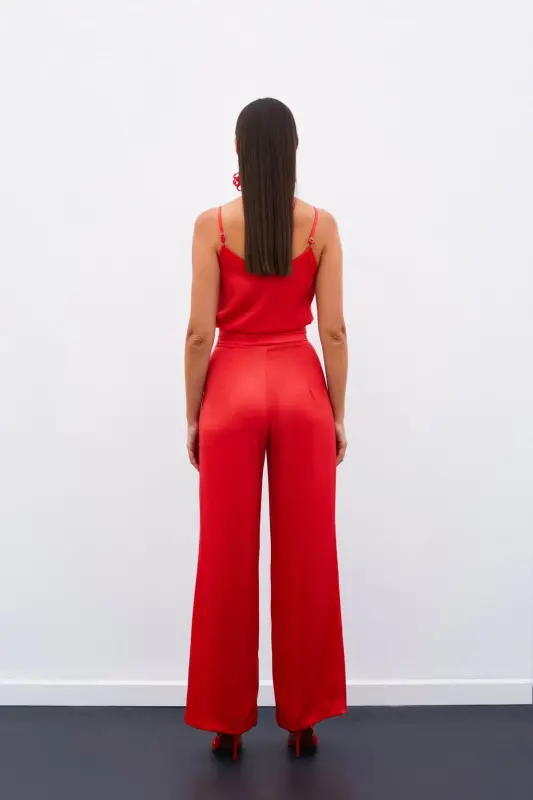 Pocketed Loose Satin Pants - CORAL-CORAL - 6